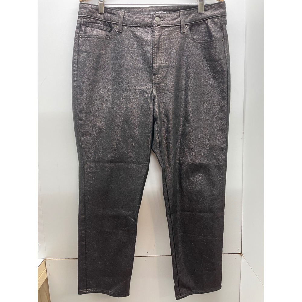 Old Navy Womens High-Rise OG Straight Metallic Coated Jeans‎ Black 14